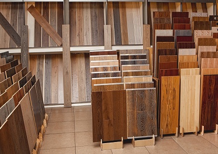 Sample parquet boards in hardware store